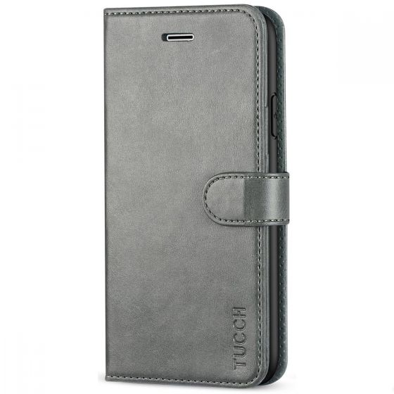 TUCCH iPhone 7 Wallet Case, iPhone 8 Case, Premium PU Leather Case - Grey