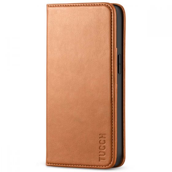 TUCCH iPhone 13 Pro Wallet Case, iPhone 13 Pro PU Leather Case with Folio Flip Book Style, Kickstand, Card Slots, Magnetic Closure - Light Brown