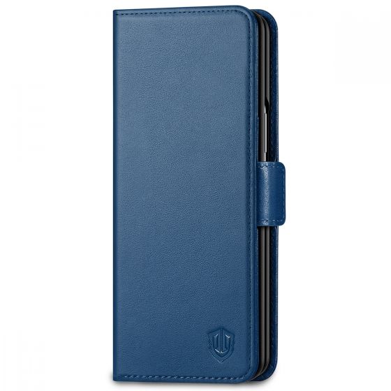 SHIELDON SAMSUNG Galaxy Z Fold3 Wallet Case, Genuine Leather Cases with S Pen Holder, Shockproof RFID Blocking Kickstand Book Style Dual Magnetic Tab Closure Cover - Royal Blue