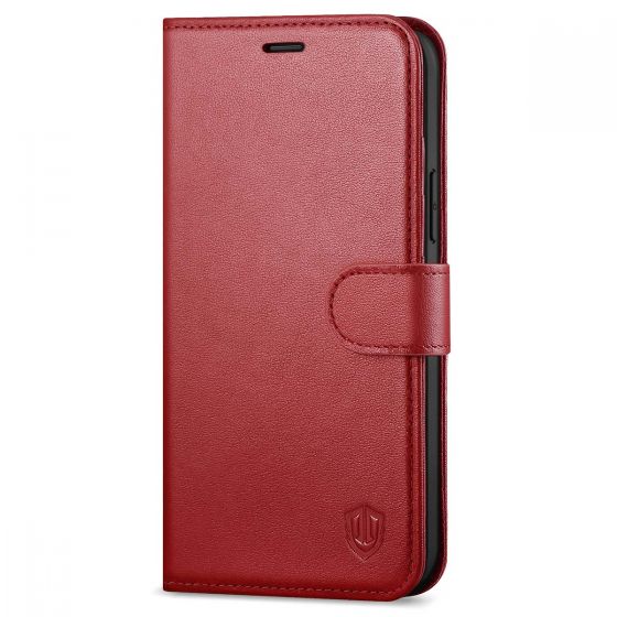 SHIELDON iPhone 12 Pro Max Wallet Case, Genuine Leather Folio Cover with Kickstand and Magnetic Closure for iPhone 12 Pro Max 6.7-inch 5G Dark Red
