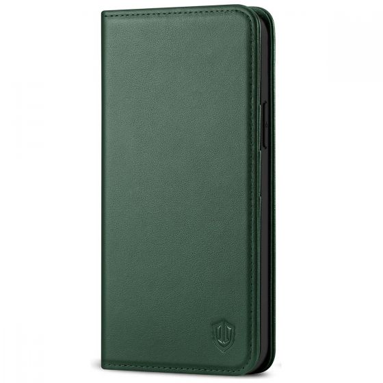 SHIELDON iPhone 13 Pro Max Wallet Case, iPhone 13 Pro Max Genuine Leather Cover - Midnight Green