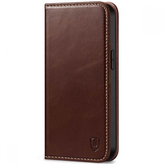 SHIELDON iPhone 13 Pro Wallet Case, iPhone 13 Pro Genuine Leather Cover with Magnetic Closure - Coffee - Retro