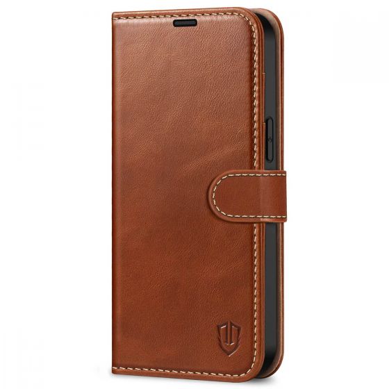 SHIELDON iPhone 14 Pro Max Wallet Case, iPhone 14 Pro Max Genuine Leather Cover with Magnetic Clasp Closure Flip Case - Brown - Retro
