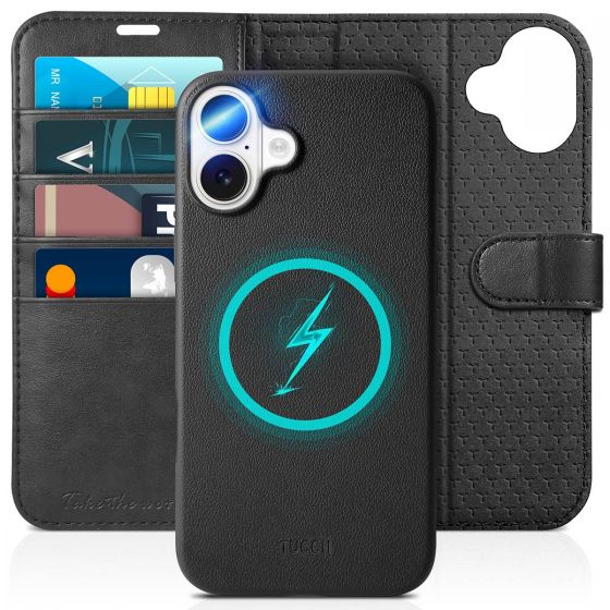 TUCCH iPhone 16 Plus Magnetic Detachable Wallet Case with Screen Cover, 2in1 Shockproof Removable Case, Card Holders, RFID Blocking, Stand, Magnetic Clasp, Folio Case, Drop Protection, Raised Edges, Protective Leather Cover for iPhone 16 Plus 6.7-inch