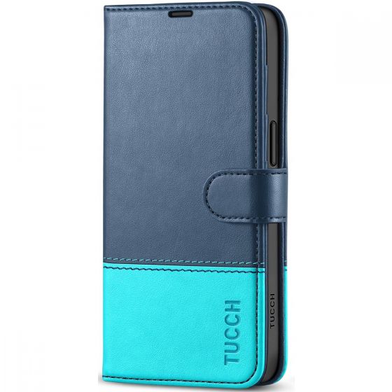 TUCCH iPhone 15 Pro Wallet Case, iPhone 15 Pro Leather Case - Blue & Light Blue