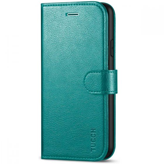 TUCCH iPhone 11 Wallet Case with Magnetic, iPhone 11 Leather Case - Cyan - Full Grain