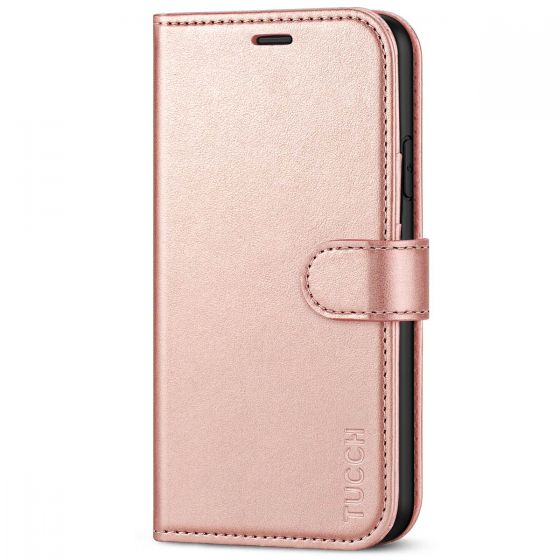 TUCCH iPhone XR Wallet Case - iPhone XR Leather Cover - Shiny Rose Gold
