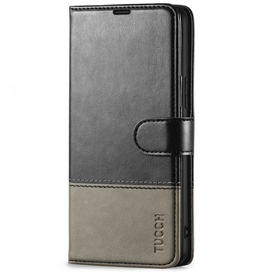 TUCCH SAMSUNG GALAXY S22 Plus Wallet Case, SAMSUNG S22 Plus PU Leather Case Book Flip Folio Cover - Black & Grey