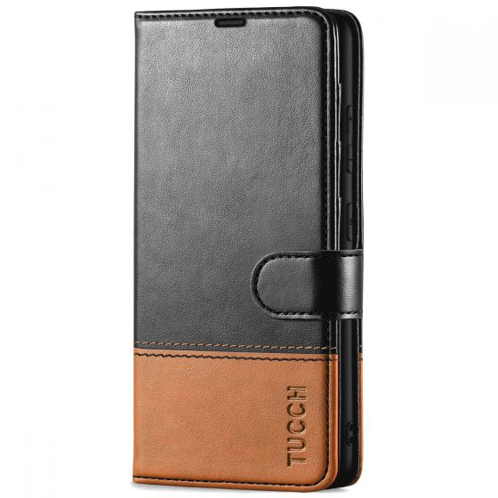 TUCCH SAMSUNG GALAXY S23 Wallet Case, SAMSUNG S23 PU Leather Case Flip Cover - Black & Brown