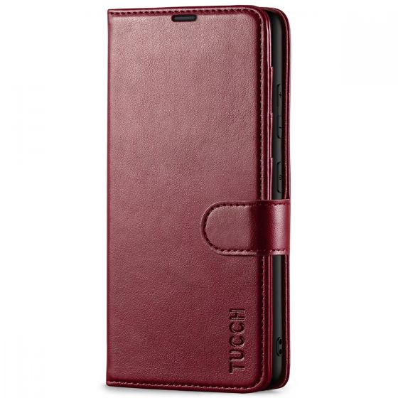 TUCCH SAMSUNG GALAXY S23 Wallet Case, SAMSUNG S23 PU Leather Case Flip Cover - Wine Red