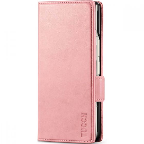 TUCCH SAMSUNG Z FOLD6 Card Holder Phone Case with S Pen Holder, RFID Blocking, Magnetic Closure, Stand, Drop Protection Wallet Case - Rose Gold