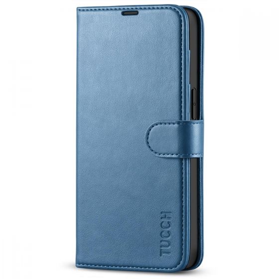TUCCH iPhone 14 Wallet Case, iPhone 14 PU Leather Case, Folio Flip Cover with RFID Blocking, Credit Card Slots, Magnetic Clasp Closure - Light Blue