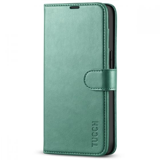 TUCCH iPhone 14 Wallet Case, iPhone 14 PU Leather Case, Folio Flip Cover with RFID Blocking, Credit Card Slots, Magnetic Clasp Closure - Myrtle Green