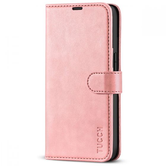 TUCCH iPhone 14 Wallet Case, iPhone 14 PU Leather Case, Folio Flip Cover with RFID Blocking, Credit Card Slots, Magnetic Clasp Closure - Rose Gold