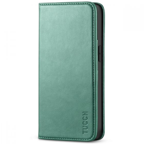 TUCCH iPhone 14 Pro Wallet Case, iPhone 14 Pro PU Leather Case with Folio Flip Book Cover, Kickstand, Card Slots, Magnetic Closure - Myrtle Green