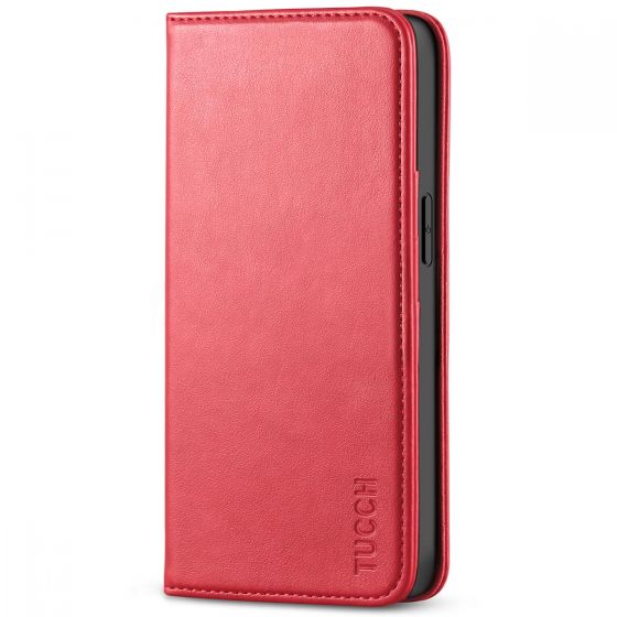 TUCCH iPhone 14 Pro Max Leather Case, iPhone 14 Pro Max PU Wallet Case with Stand Folio Flip Book Cover and Magnetic Closure - Red