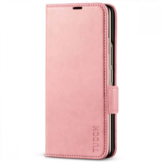 TUCCH SAMSUNG GALAXY Z FOLD4 5G Wallet Case with S Pen Holder Dual Magnetic Tab Closure Book Folio Flip Style - Rose Gold