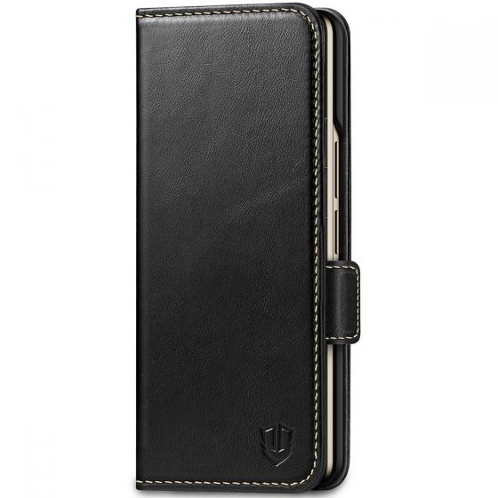 SHIELDON SAMSUNG Galaxy Z Fold5 Kickstand Case, SAMSUNG Z Fold 5 Genuine Leather Kickstand Cover - Retro  Black