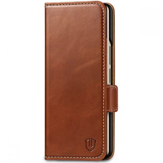 SHIELDON SAMSUNG Galaxy Z Fold5 Magnetic Wallet Case, SAMSUNG Z Fold 5 Genuine Leather RFID Phone Cover - Retro Brown