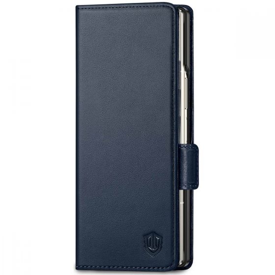 SHIELDON SAMSUNG Galaxy Z Fold6 Magnetic Phone Case, SAMSUNG Z Fold 6 Genuine Leather Wallet Magnetic Cover - Navy Blue