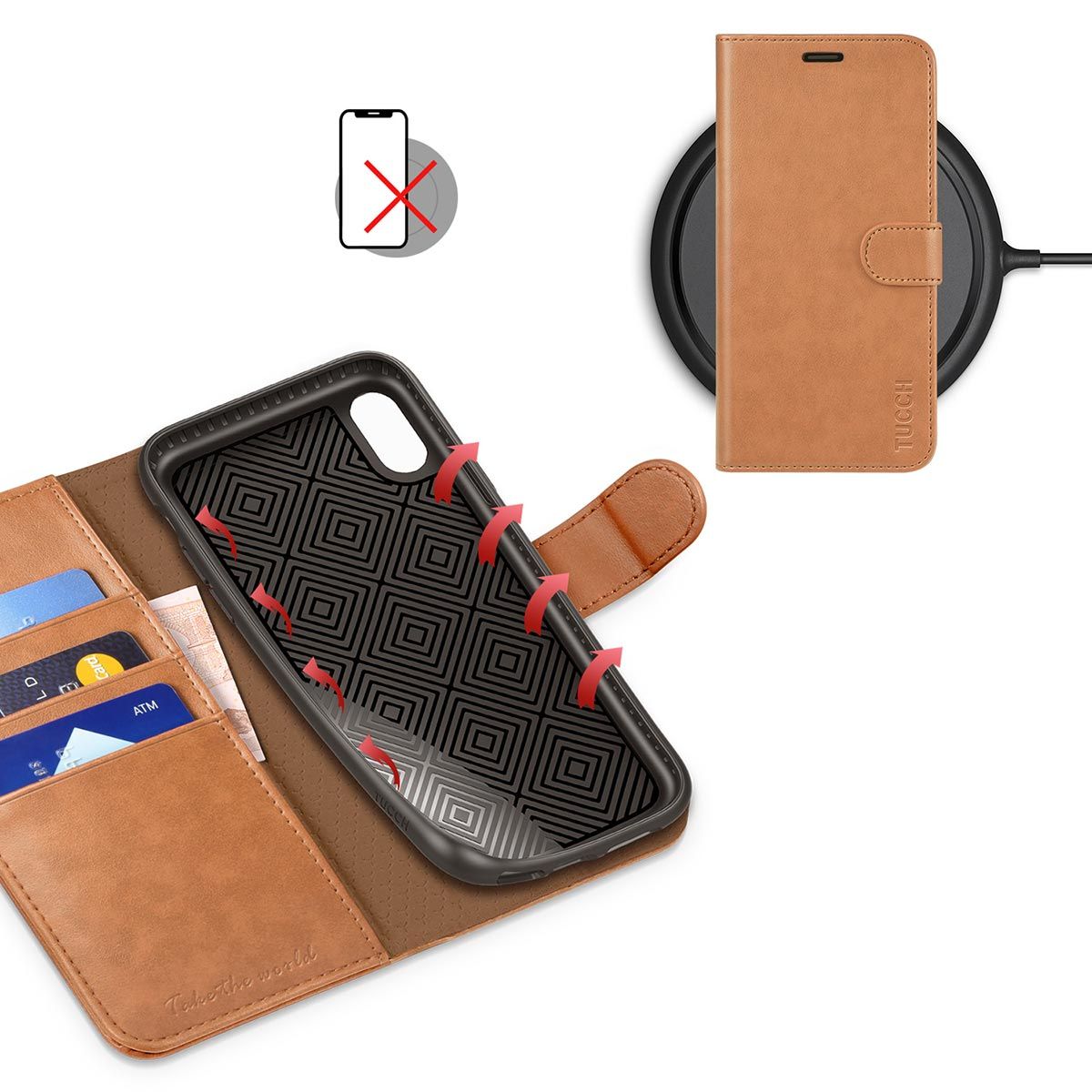TUCCH iPhone XR Wallet Case - iPhone XR Leather Cover Light Brown