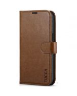 TUCCH iPhone 13 Wallet Case, iPhone 13 PU Leather Case, Folio Flip Cover with RFID Blocking, Credit Card Slots, Magnetic Clasp Closure - Brown