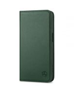 SHIELDON iPhone 15 Genuine Leather Wallet Case, iPhone 15 Book Case - Midnight Green