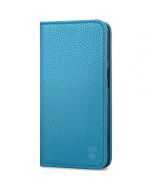 SHIELDON iPhone 15 Pro Genuine Leather Wallet Case, iPhone 15 Pro Cell Phone Case - Full Grain Light Blue