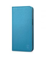 SHIELDON iPhone 15 Pro Max Genuine Leather Wallet Case, iPhone 15 Pro Max Phone Case with Card Holder - Full Grain Light Blue