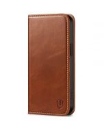 SHIELDON iPhone 15 Pro Max Genuine Leather Wallet Case, iPhone 15 Pro Max Book Phone Case - Retro Brown
