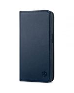 SHIELDON iPhone 15 Pro Genuine Leather Wallet Case, iPhone 15 Pro Magnetic Closure Cover - Navy Blue