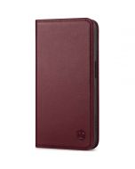 SHIELDON iPhone 15 Pro Genuine Leather Wallet Case, iPhone 15 Pro Card Holder Phone Case - Wine Red