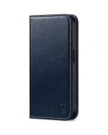 SHIELDON iPhone 15 Pro Genuine Leather Wallet Case, iPhone 15 Pro Phone Case - Retro Dark Blue