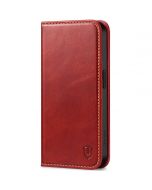 SHIELDON iPhone 15 Pro Genuine Leather Wallet Case, iPhone 15 Pro Folio Cover with Card Slots - Retro Red
