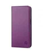 SHIELDON iPhone 15 Genuine Leather Wallet Case, iPhone 15 Phone Case - Purple