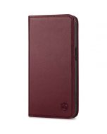 SHIELDON iPhone 15 Genuine Leather Wallet Case, iPhone 15 Folio Cover with Card Slots - Wine Red