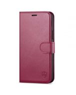 SHIELDON iPhone 13 Pro Max Wallet Case, iPhone 13 Pro Max Genuine Leather Cover with Magnetic Clasp Closure - Red Violet