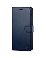 SHIELDON iPhone 13 Pro Wallet Case, iPhone 13 Pro Genuine Leather Cover with Magnetic Clasp - Navy Blue