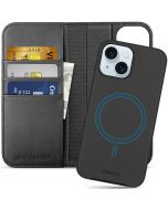 SHIELDON iPhone 15 Magnetic Detachable Wallet Case, iPhone 15 MagSafe & Wireless Charging Compatible Case - Black