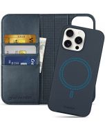 SHIELDON iPhone 15 Pro Max Magnetic Detachable Leather Case, iPhone 15 Pro Max Flip Case, Qi Wireless Charging Compatible - Navy Blue