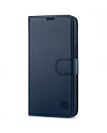 SHIELDON iPhone 14 Wallet Case, iPhone 14 Genuine Leather Cover Book Folio Flip Kickstand Case with Magnetic Clasp - Navy Blue
