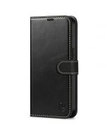 SHIELDON iPhone 14 Wallet Case, iPhone 14 Genuine Leather Cover Book Folio Flip Kickstand Case with Magnetic Clasp - Black - Retro