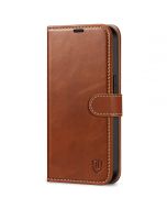 SHIELDON iPhone 14 Wallet Case, iPhone 14 Genuine Leather Cover Book Folio Flip Kickstand Case with Magnetic Clasp - Brown - Retro