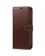 SHIELDON iPhone 14 Wallet Case, iPhone 14 Genuine Leather Cover Book Folio Flip Kickstand Case with Magnetic Clasp - Coffee - Retro