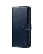 SHIELDON iPhone 14 Wallet Case, iPhone 14 Genuine Leather Cover Book Folio Flip Kickstand Case with Magnetic Clasp - Dark Blue - Retro