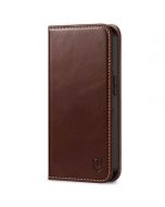 SHIELDON iPhone 14 Wallet Case, iPhone 14 Genuine Leather Cover with RFID Blocking, Book Folio Flip Kickstand Magnetic Closure - Coffee - Retro