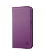 SHIELDON iPhone 14 Card Holder Case, iPhone 14 Genuine Leather Cover with RFID Blocking, Book Folio Flip Kickstand Magnetic Closure - Light Purple