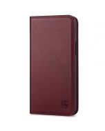 SHIELDON iPhone 14 Plus Wallet Case, iPhone 14 Plus Genuine Leather Cover with RFID Blocking, Book Folio Flip Kickstand Magnetic Closure - Wine Red