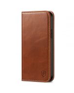SHIELDON iPhone 14 Plus Wallet Case, iPhone 14 Plus Genuine Leather Cover with RFID Blocking, Book Folio Flip Kickstand Magnetic Closure - Brown - Retro