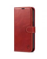 SHIELDON iPhone 14 Pro Wallet Case, iPhone 14 Pro Genuine Leather Cover with Magnetic Clasp - Red - Retro